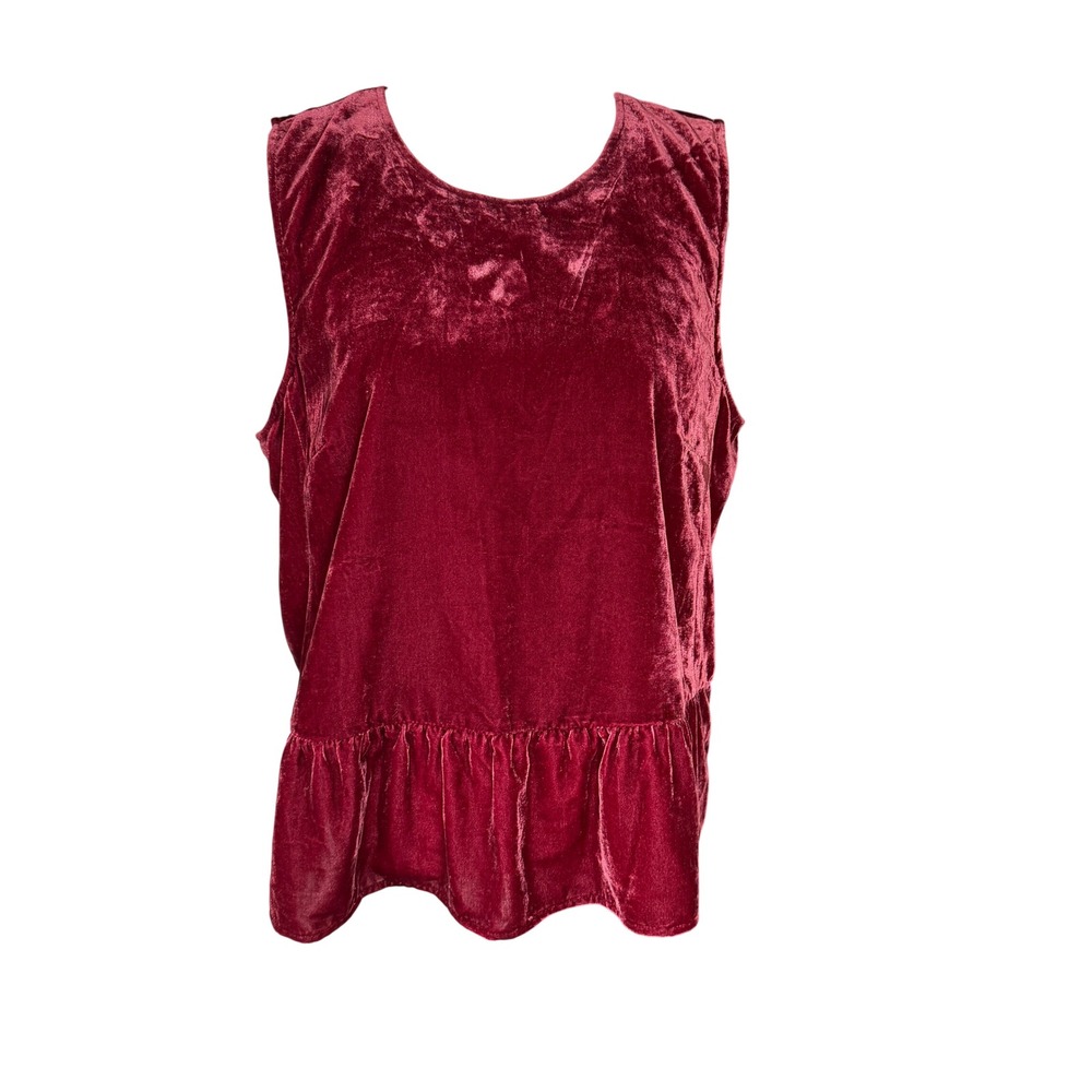 J.Crew Womens Velvet Peplum Top Burgundy Red Sleeveless Shell Size 14 NWT FLAW
